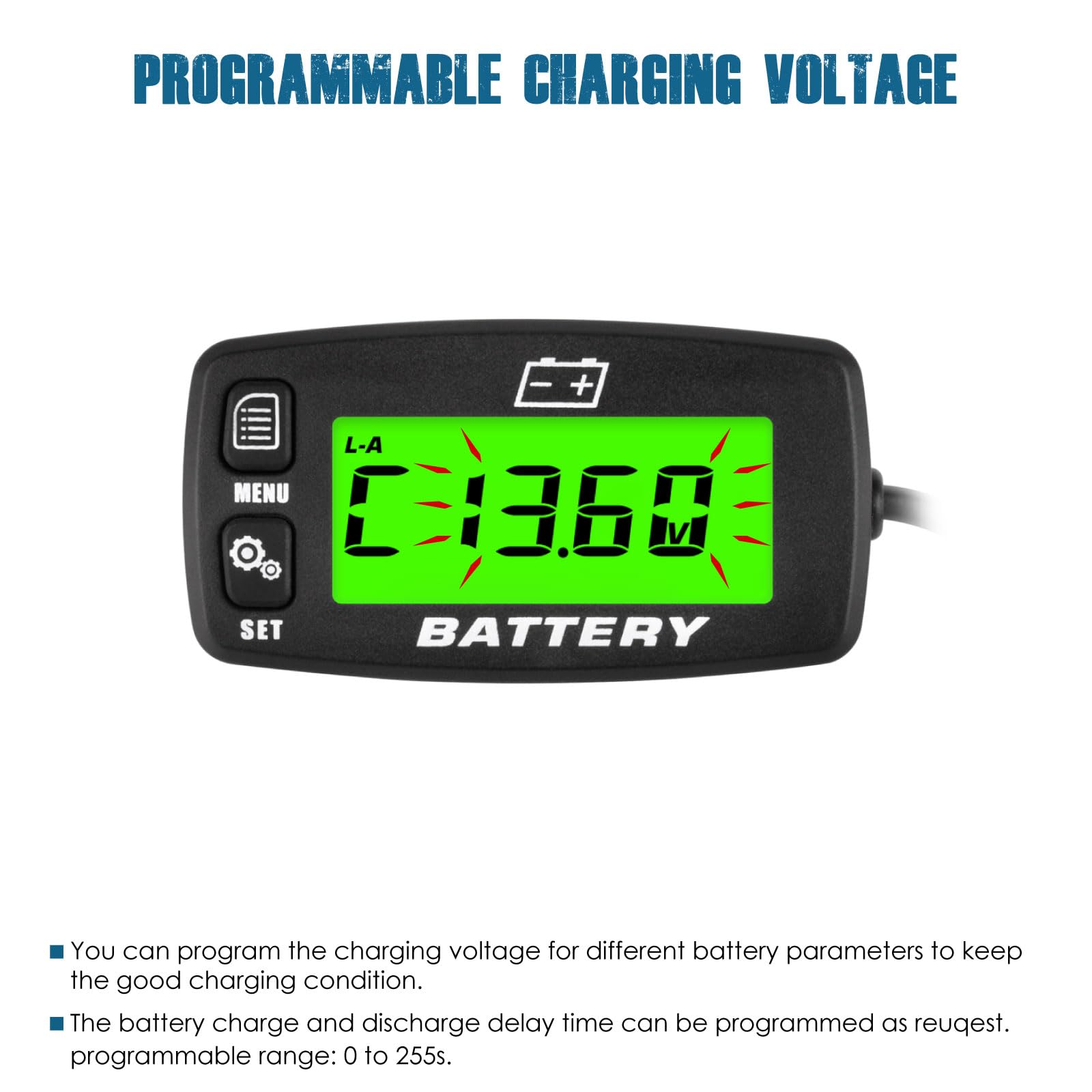Runleader DC 12V à 48V LCD Indicateur de capacité de la batterie Indicateur de tension Surveillance de charge et de décharge Convient pour les batteries plomb-acide LiFePO4 Gel AGM, fonctionne sur les