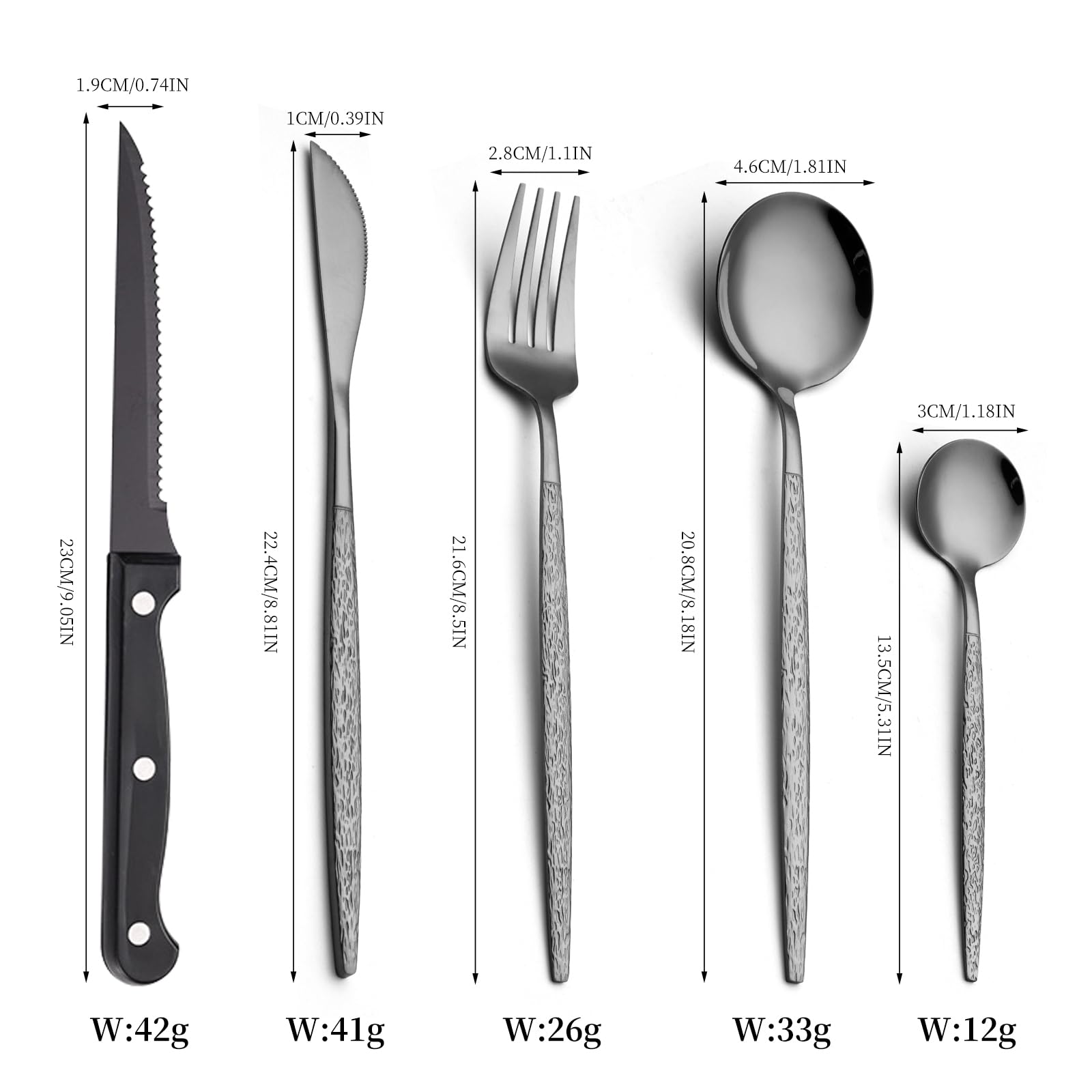 20 Piece Stainless Steel Black Silverware Set with Steak Knives for 4, Mirror Polished Flatware Set Cutlery Utensils Tableware Set for Home Kitchen, Fork Knife Spoon Set, Dishwasher Safe