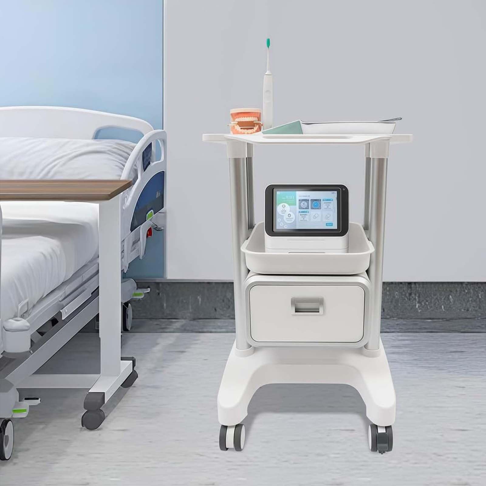 Przenośny wózek na stołek dentystyczny z cichymi kółkami i antypoślizgowymi podkładkami, idealny do szpitali, klinik, salonów piękności, spa, biur i sypialni