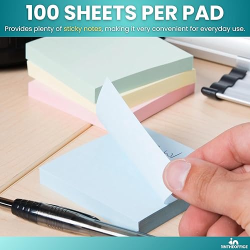 Miniatura 6 de 1InTheOffice Notas adhesivas pastel de 3 x 3, bloc de notas adhesivas, blocs de notas autoadhesivas, colores surtidos, 100 hojas, 24 unidades