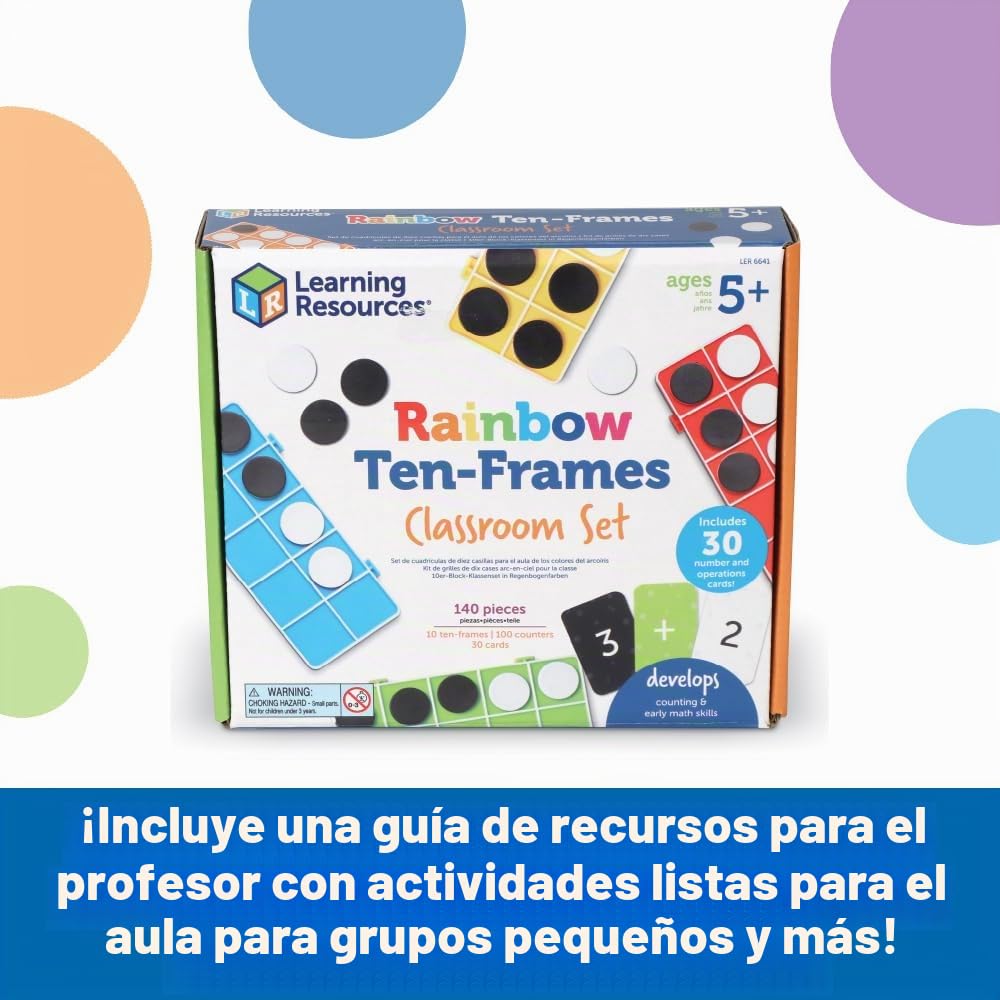 Learning Resources Set de Diez Marcos con el arcoíris para Clase, 5+, 10 Marcos y fichas conectables hasta el Diez, Material didáctico de matemáticas, Elementos Esenciales para Clase