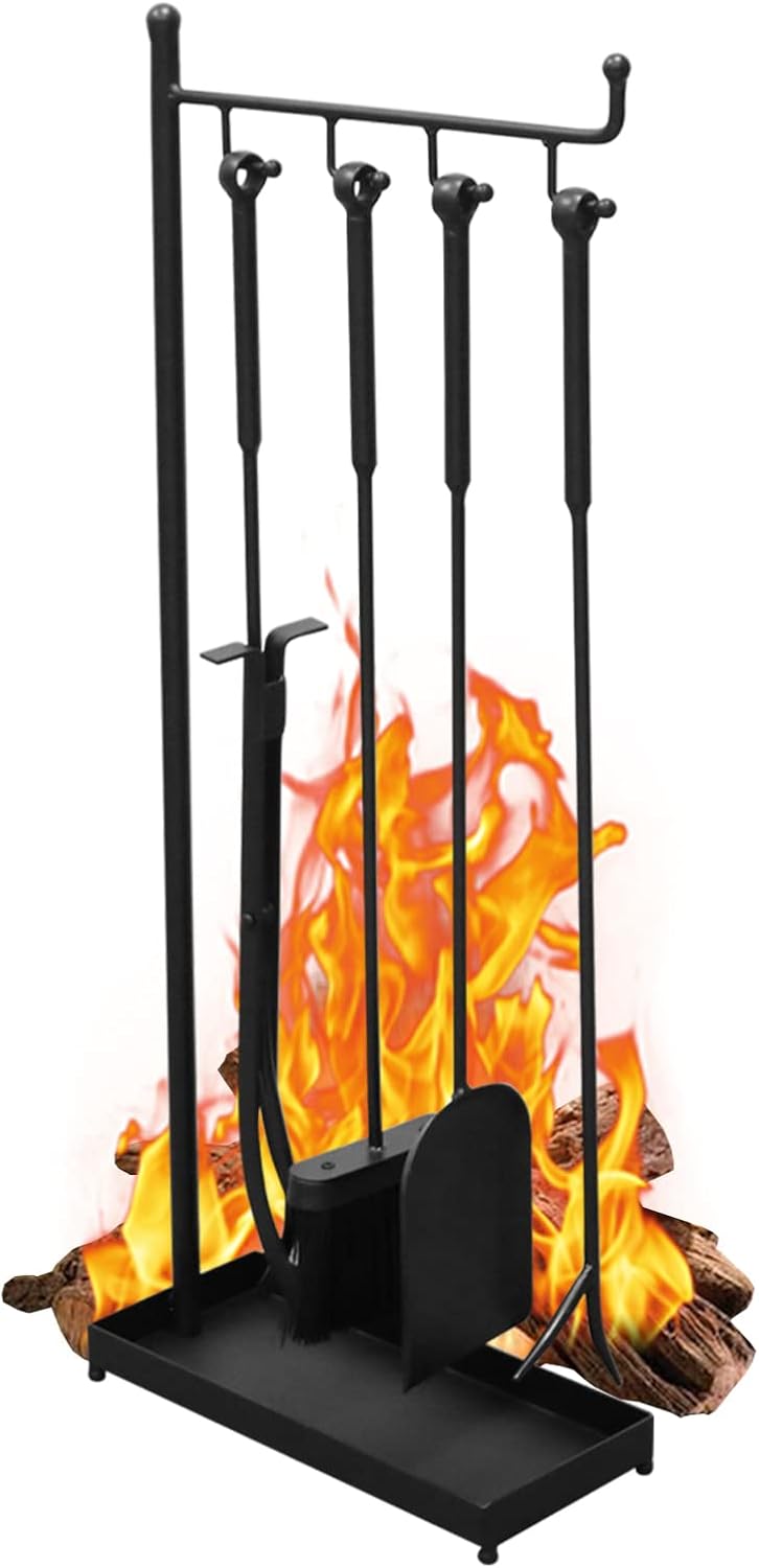 Fireplace Tools Set, 5PCS Black Fireplace Fire Pit Tools