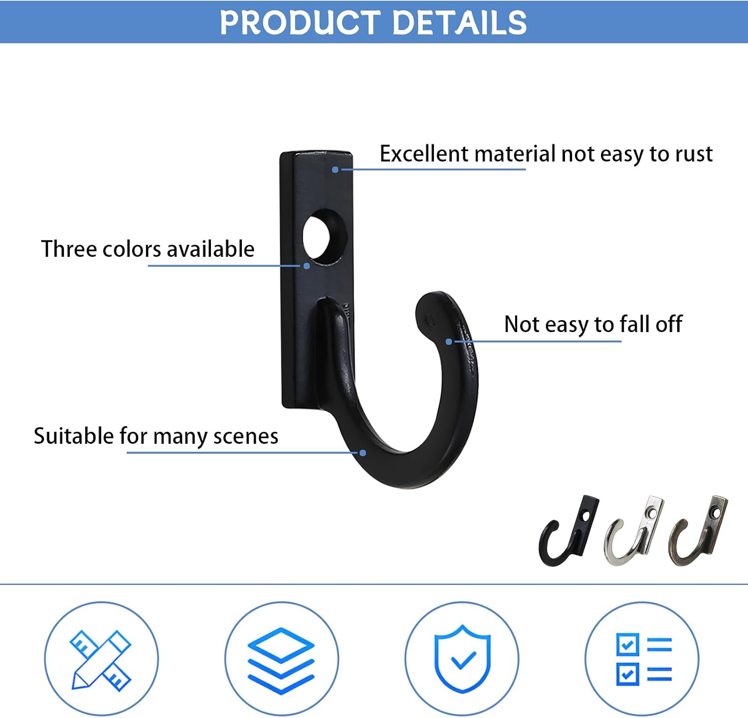 150 Pack Wall Mount Hooks with Screws, Heavy Duty Metal Hook for Wood Surfaces – Single Wall Hooks for Coats, Hats, Keys, Towels, Bags, 3 Colors (Silver, Bronze, Black) image 3