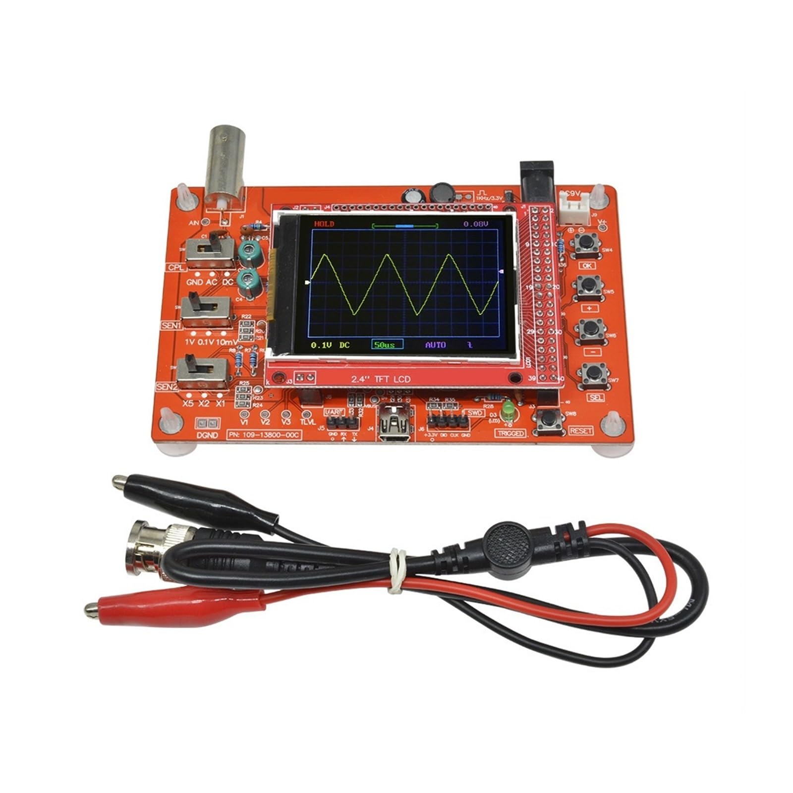 Pantalla LCD TFT de osciloscopio Digital Completamente ensamblada de 2,4 "con Clip de Prueba de sonda for osciloscopio portátil DSOO138,Análisis Profesional
