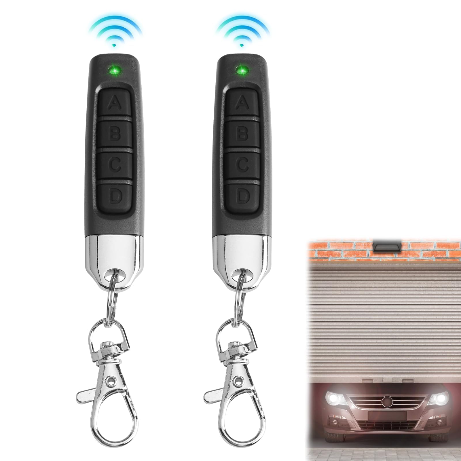 2Pcs Universal Garage Door Remote Control 433MHz Copy Remote Opener Wireless Cloning Key Fob Black 4 in 1 Universal Remote for Electric Gates Alarm Systems Roller Shutters Home Automation