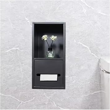 Stainless Steel Shower Niche, Wall Niche, Shower Nich Stainless Steel Shower Nich, Embedded Tissue Box, Waterproof Bathroom Toilet Built-in Niche,Black 40x20x14cm