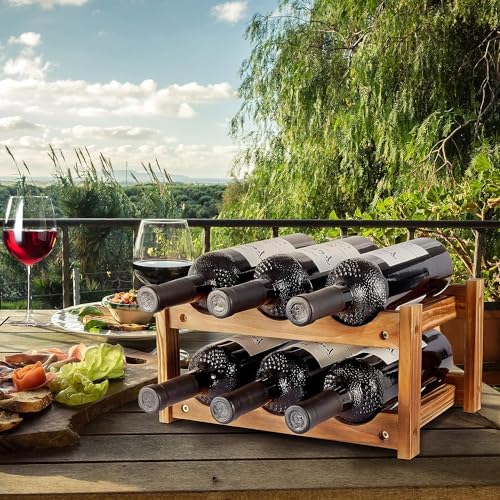 Soporte para vino 6 botellas 2 niveles madera miniatura 7