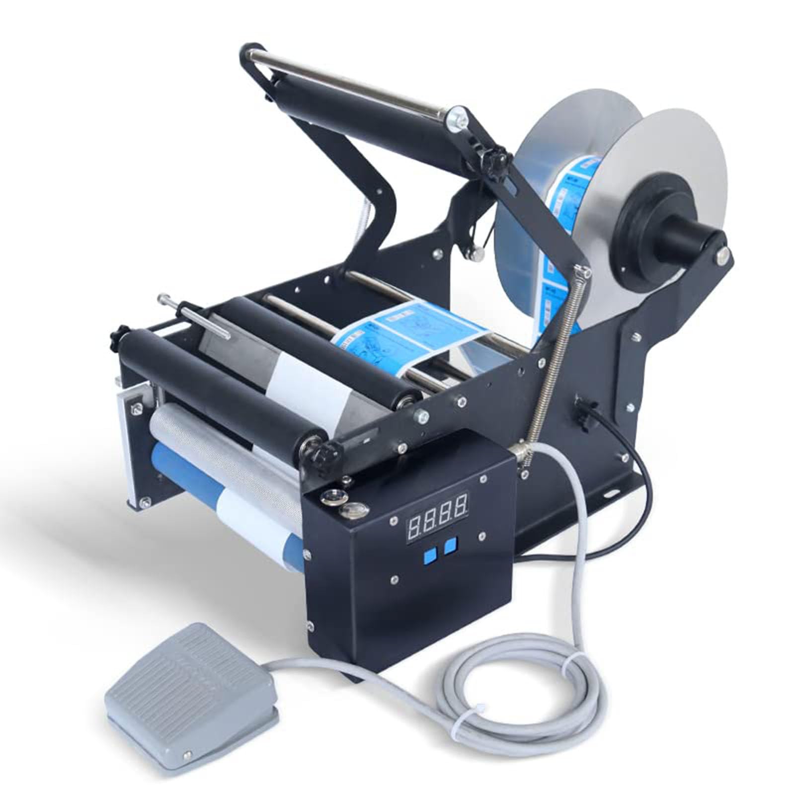 ZS-TB16P Etichettatrice Manuale per Bottiglie Rotonde,Semiautomatica Applicatore di Etichette con Maniglia,Facile da Usare,20-40 Pezzi/Min,per Vetro,Plastica E Metallo