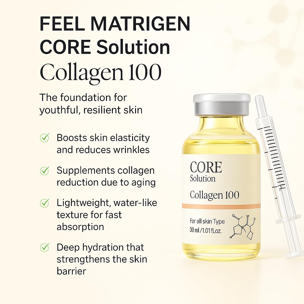 FEEL MATRIGEN Collagen 100 Ampoule – Skin Elasticity & Anti-Aging Serum for Fine Lines and Wrinkles – 30mL + Needleless Syringe - Image 7
