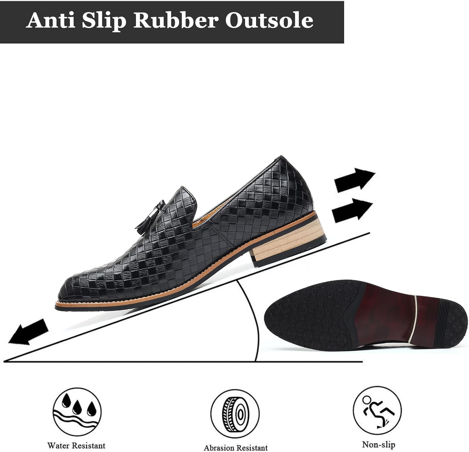 Men's Woven Leather Tassel Loafers Fashion Lightweight Slip On Low Block Heel Smoking Slipper Weeding Party Prom Dress Shoes for Men - Image 7