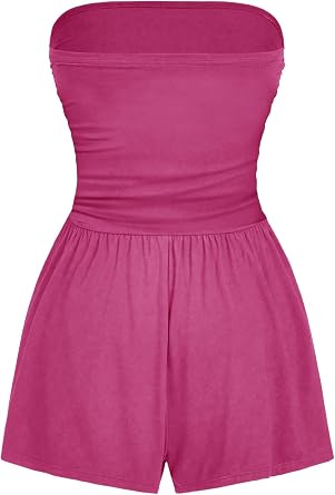 AUXDIO Women Summer Casual Strapless Romper Sleeveless Off Shoulder Short Jumpsuits 2026 Beach Vacation Clothes