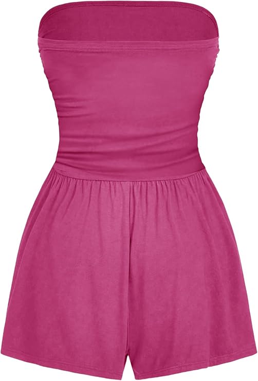 AUXDIO Women Summer Casual Strapless Romper Sleeveless Off Shoulder Short Jumpsuits 2026 Beach Vacation Clothes