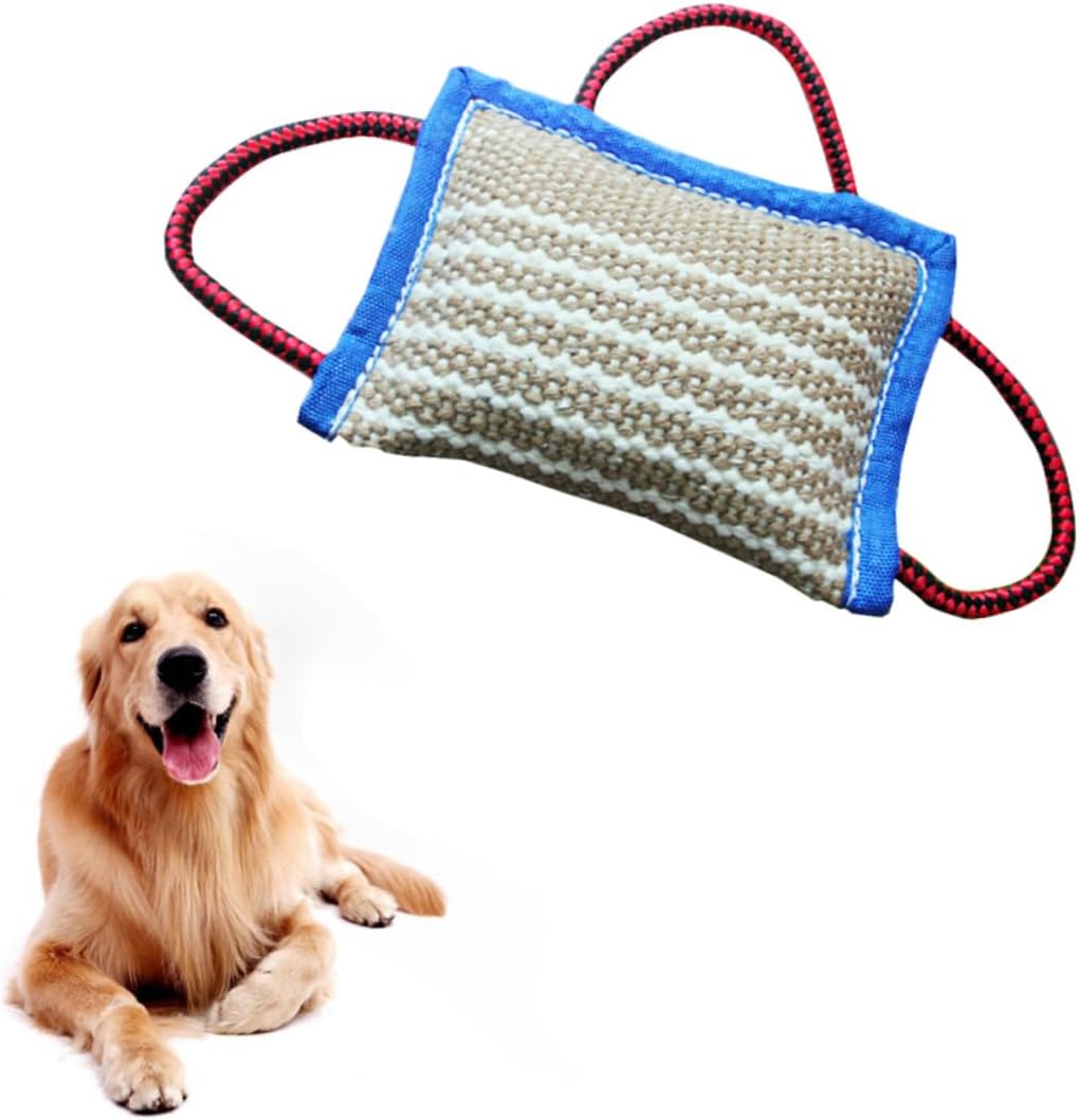 Yardwe Jute Dog Bite Pillow for Training and Chewing Pet Chewing Toy Handles for Interactive Play and Teething Relief