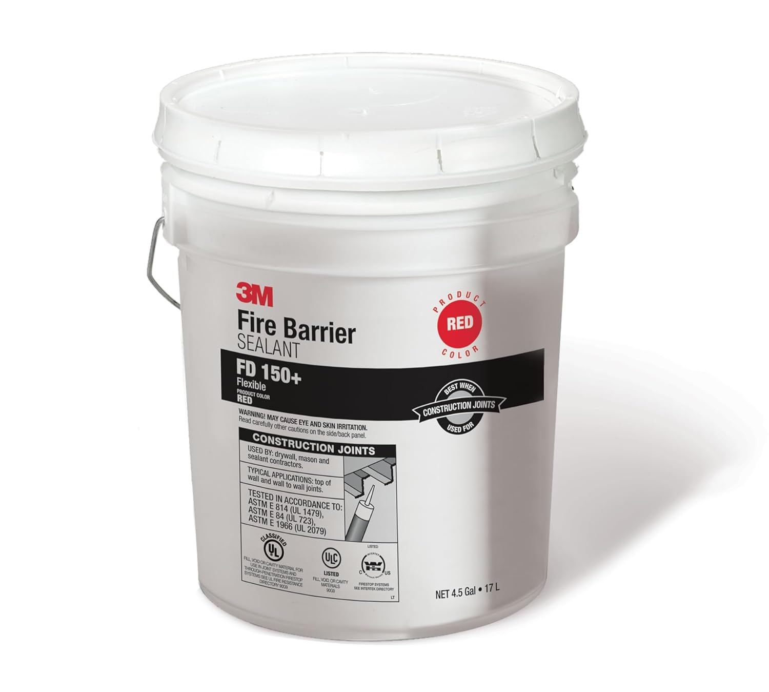3M Fire Barrier Sealant FD 150+, Red Color, Gun-Grade, Latex-Based, Elastomeric, Monolithic Flexible Seal, 4.5 Gallon Drum (Pail)