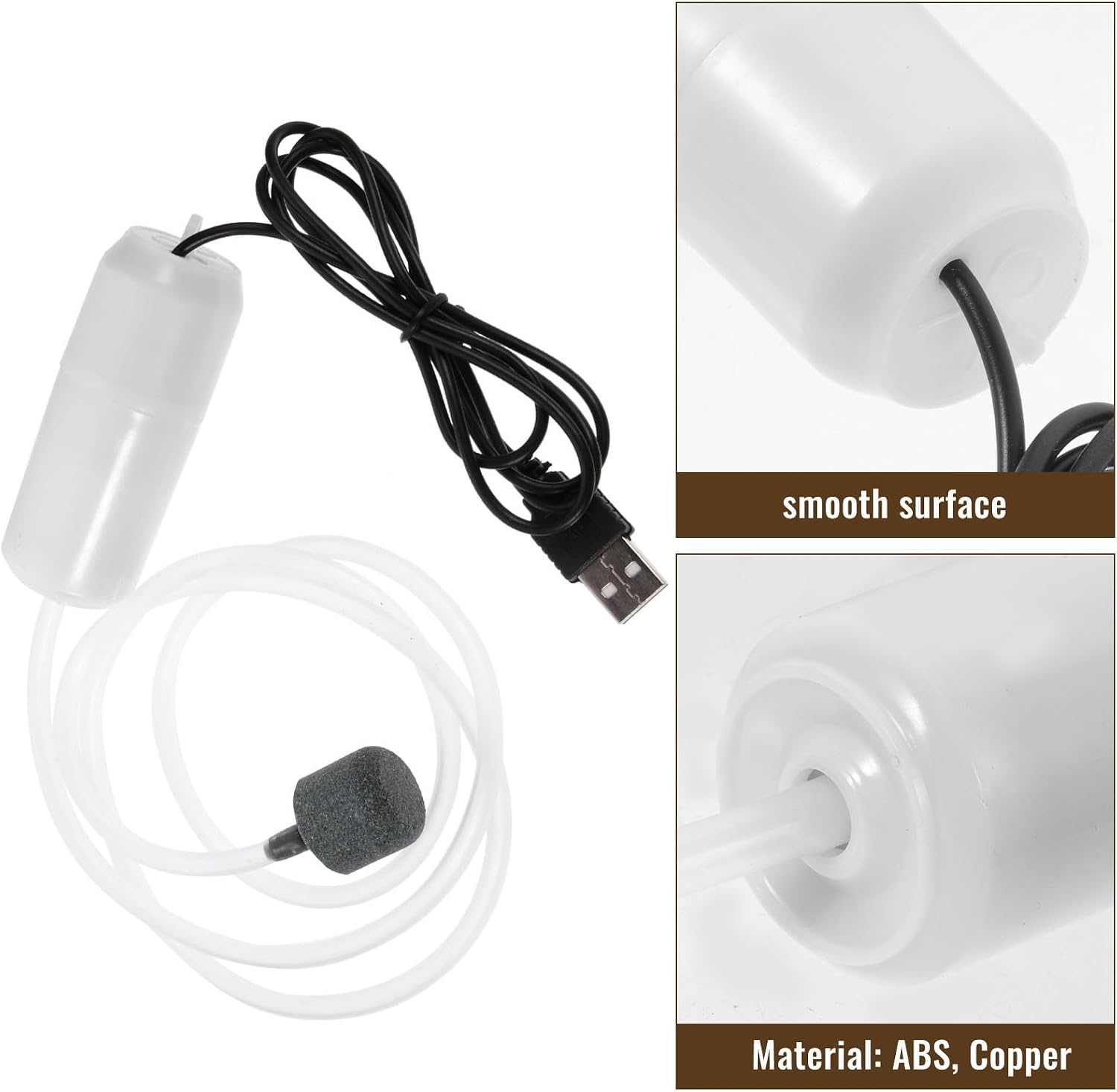 Mini USB Oxygen Pump for Fish Tank, 5v White ABS Copper image 3