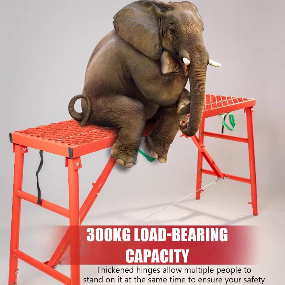 Adjustable Work Platform, Heavy Duty Work Platform, Painted Iron Platform Ladder, Portable Work Bench with Non-Slip Feet, Portable Folding Scaffolding Platform for RV, for Garage,130 * 30cm
