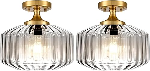 Miniatura 24 de Mid-Century - Lámpara de techo moderna dorada de montaje empotrado, lámpara de techo verde cerca del techo para entrada, pasillo, porche, pasillo,