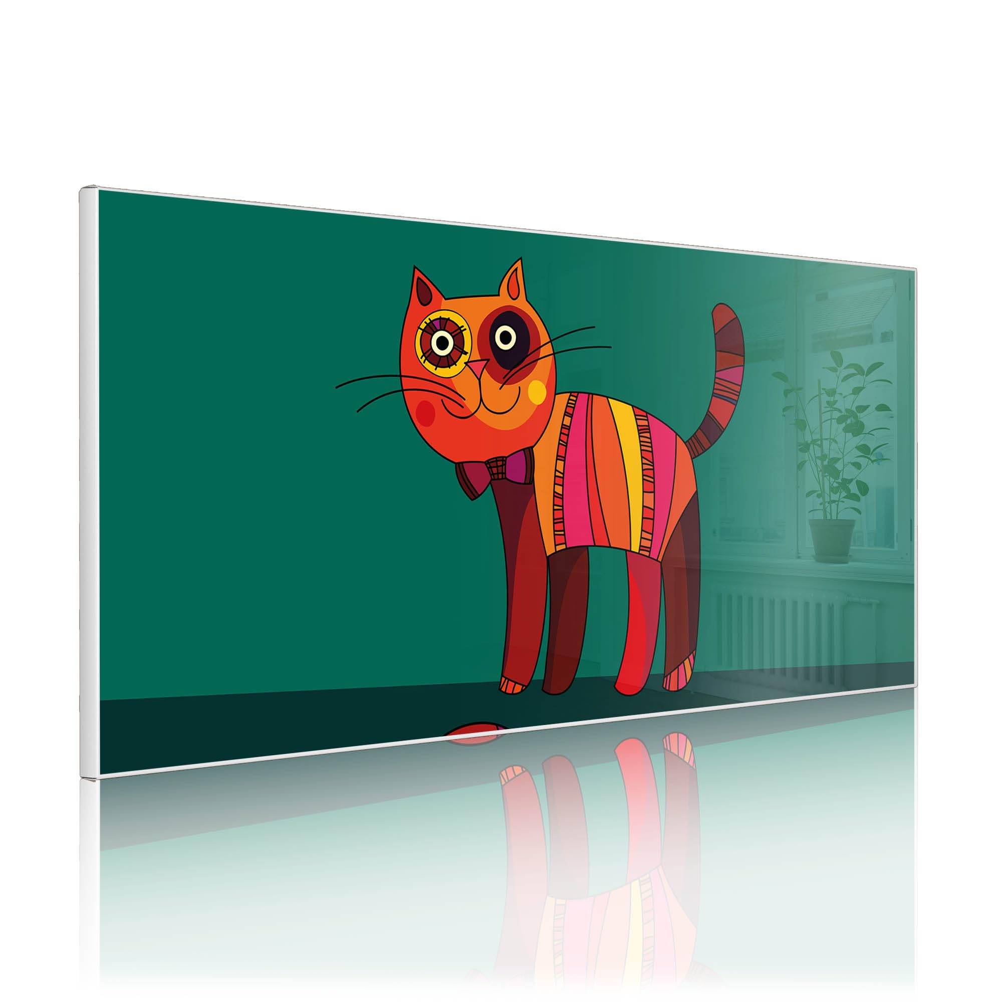 banjado Magnettafel Metall 78 x 37cm - beschreibbare Magnettafel - Metall Pinnwand als Memoboard - Magnetwand Küche, Büro, Kinderzimmer Weiß inkl. 4 Magnete & Montageset - Motiv Orange Katze