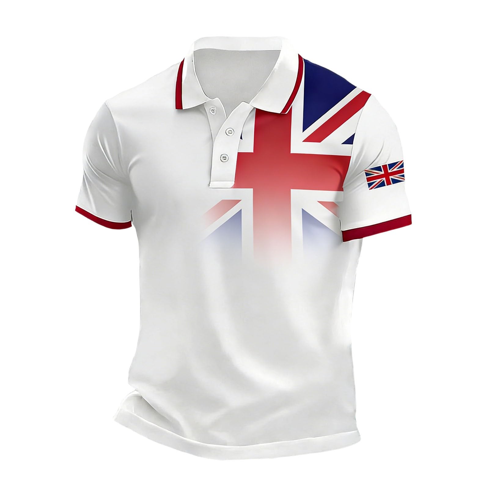 Men's England Polo Shirts Football 2026 Collared Neck Short Sleeve Great Britain Bunting Flags Print Union Jack T Shirt England Football Jersey Tops Breathable Fans Shirts (002-Blue, L)