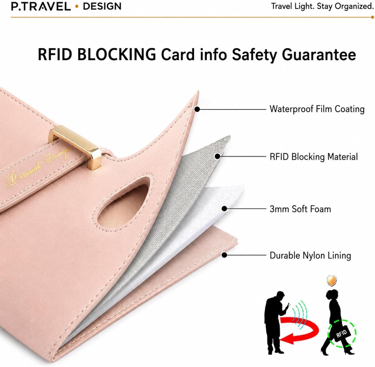 Passport Holder for Family,RFID Travel Document Organizer for Women,RFID Passport Wallet with Airtag Holder,Family Passport Protector Case, Anti-Lost Travel Essentials