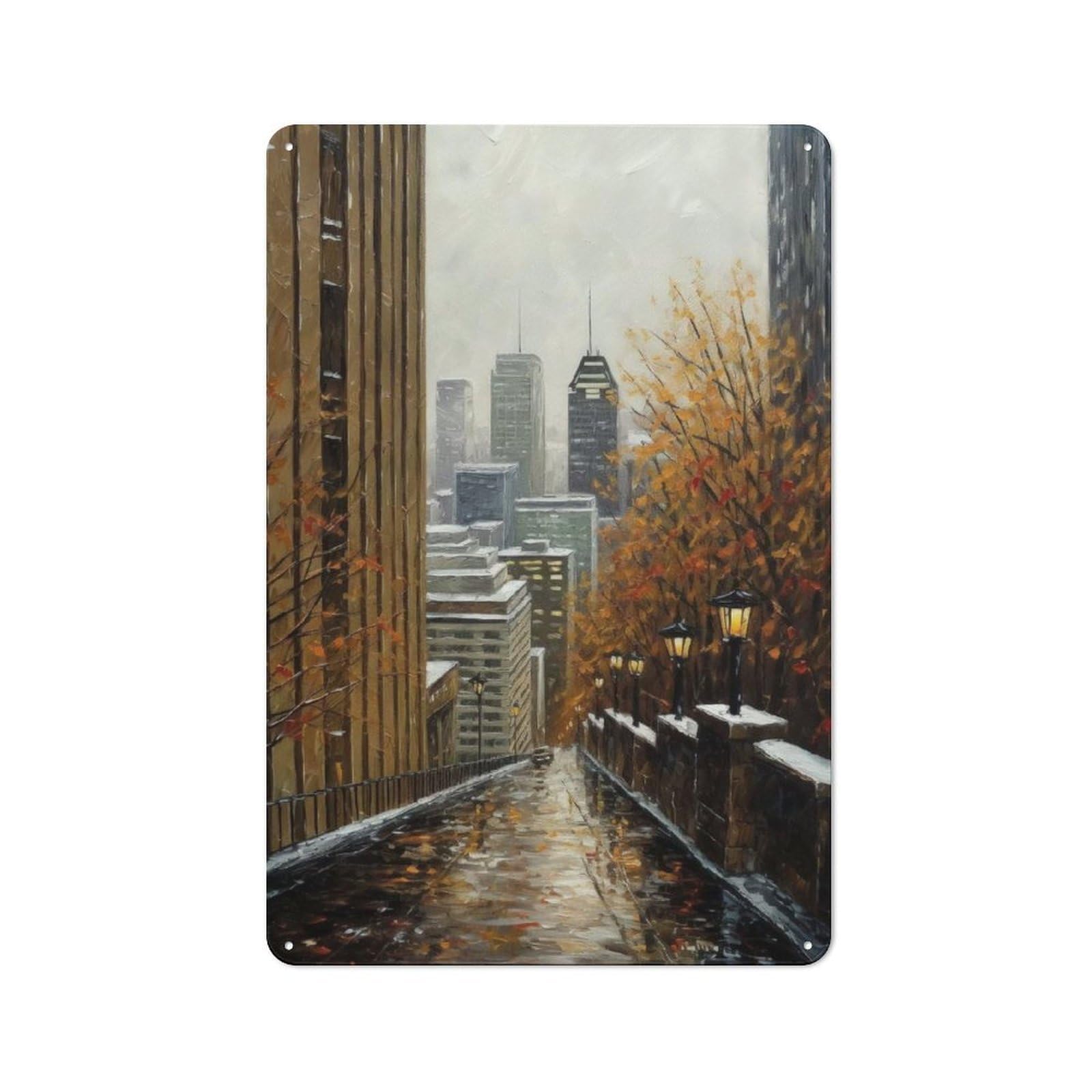 Junmoney Montreal Charm Canada Understated Metal Wall Decor 30X20cm, Decorative Metal Sign For Workspace, Cafe, Shop Or Desk Area