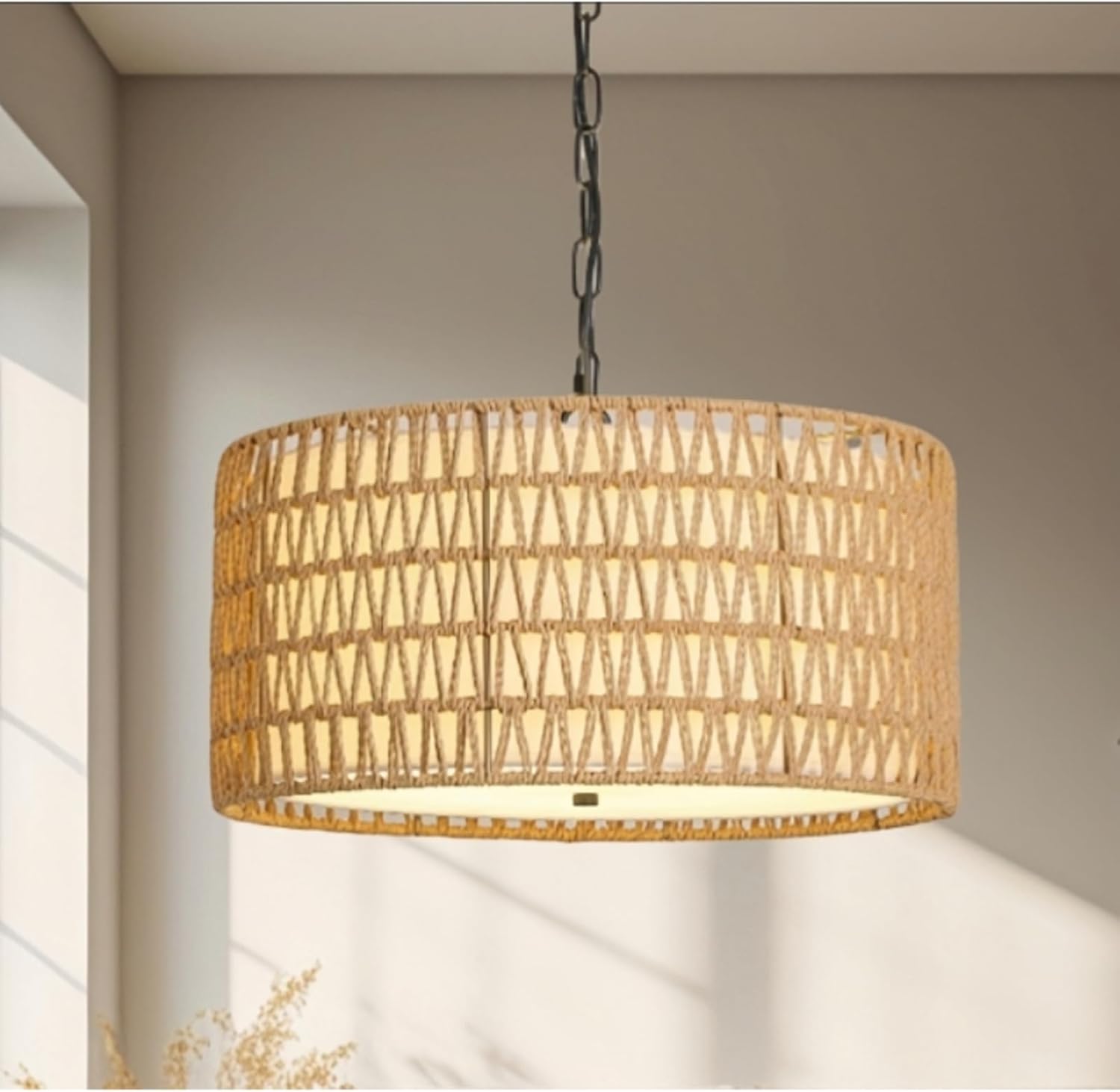 Rattan Farmhouse Chandelier, 5 Lights Boho Large Pendant Light, Hand Woven Chandeliers, Large Wicker Chandelier Light Fixtures, Rustic Chandeliers Hanging Light Fixtures for Kitchen Island
