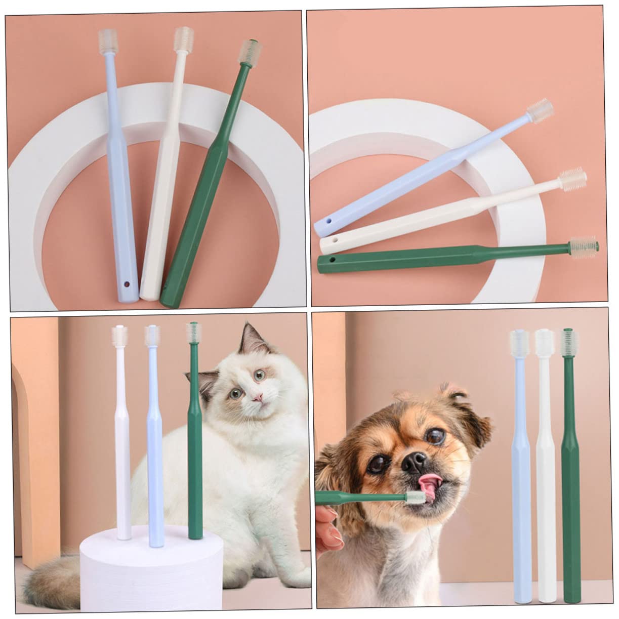 SUPVOX Lot De 3 Brosses À Dents Pour Animaux De Compagnie Brosses De Nettoyage Buccal Pour Chats Et Chiens Portables Confortables En Tpe Avec Poignée Ergonomique 4 Pièces X 3