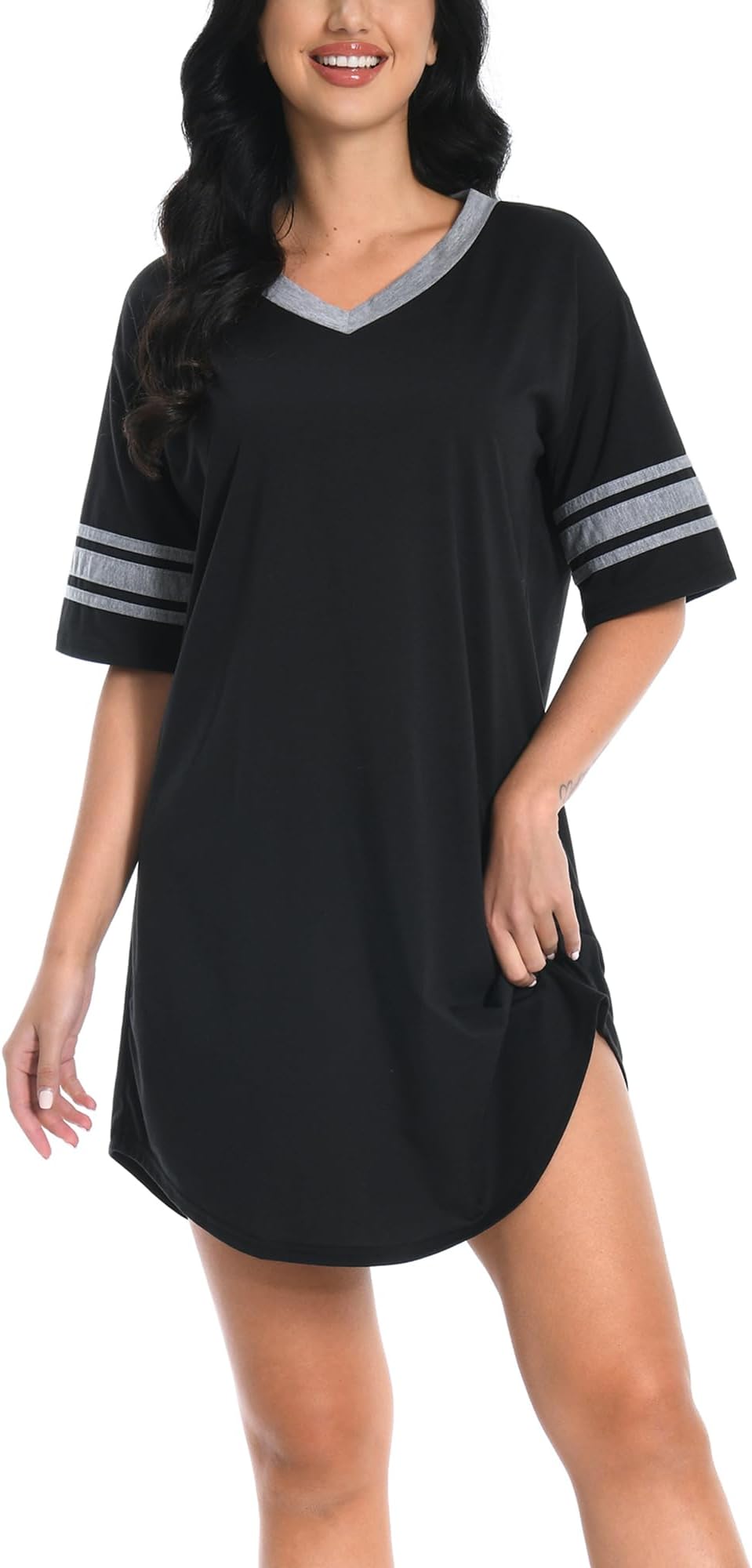 VicJasmine Nightgowns for Women Short Sleeve Sleepshirt Casual V Neck Nightshirts Women's Loose Comfy Loungewear