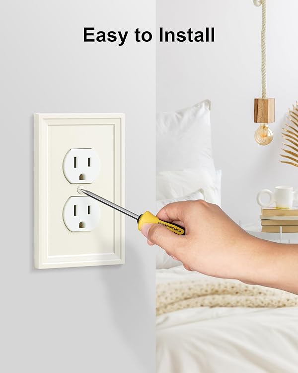 TREEWELL 4-Pack Duplex Outlet Cover, Natural Bamboo Fiber Switch Plates and Outlet Covers, Light Almond Decorative Wall Plates for Electrical Outlets, 1 Gang Receptacle Cover, Corrosion Resistant by treewell - Image 6