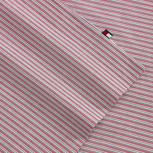 Image of Tommy Hilfiger - Sheet Set, Cotton Percale Bedding with Matching Pillowcases, Crisp & Cool, Premium Quality Home Essentials (Highland Ticking Stripe Red, Full)