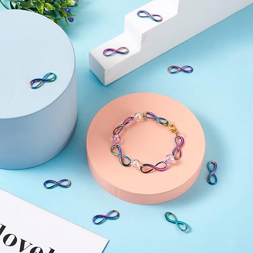 Miniatura 3 de FASHEWELRY 20 piezas de aleación de eslabones de arco iris, dijes de infinito, adornos de metal grabado multicolor para fabricación de joyas de