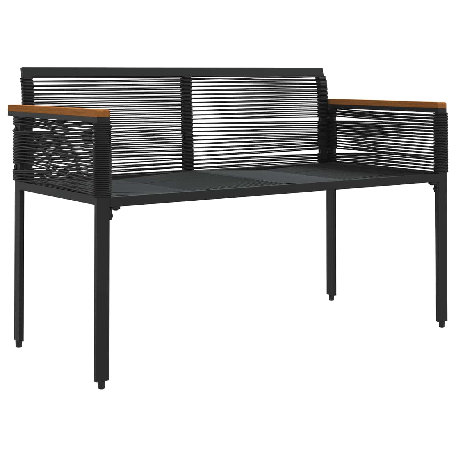 Ławka ogrodowa do użytku na zewnątrz, czarna, 117 x 54 x 74,5 cm, odporna na warunki atmosferyczne, z polirattanu, ławka do siedzenia z regulowanymi nóżkami, zdejmowana poduszka do siedzenia