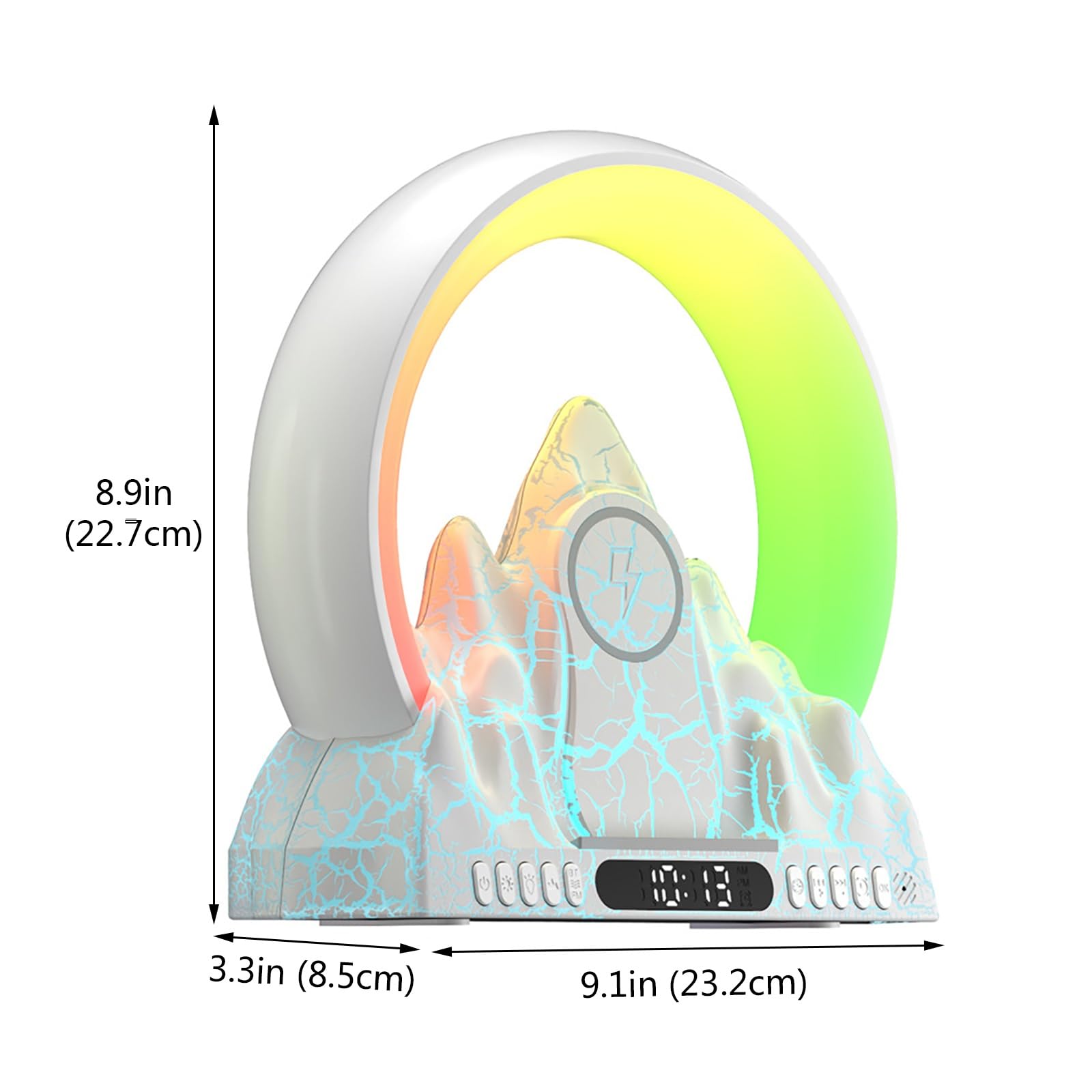 Réveil Lumineux Wake Up Light Sunrise avec Chargeur Sans Fil, Éclairage 16 Millions De Couleurs et Sons Naturels pour Décorer Votre Bureau Ou Votre Chambre à Coucher