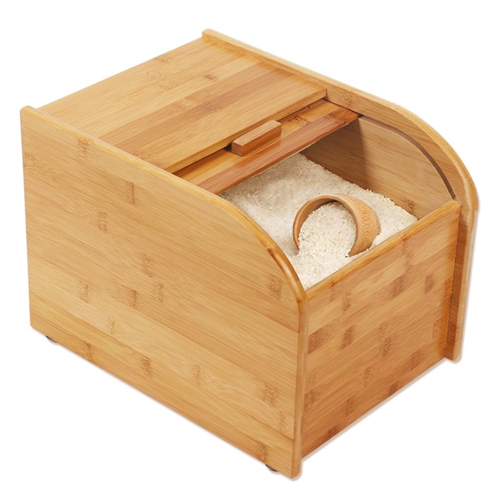 OTHZON Rice Dispenser, Wooden Bamboo Rice Storage Container with Sliding Lid and Measuring Cup, Dry Storage Cereal Rice Container Box with Lid for for Dry Food in Home and Kitchen (Size : 10kg/22lbs)