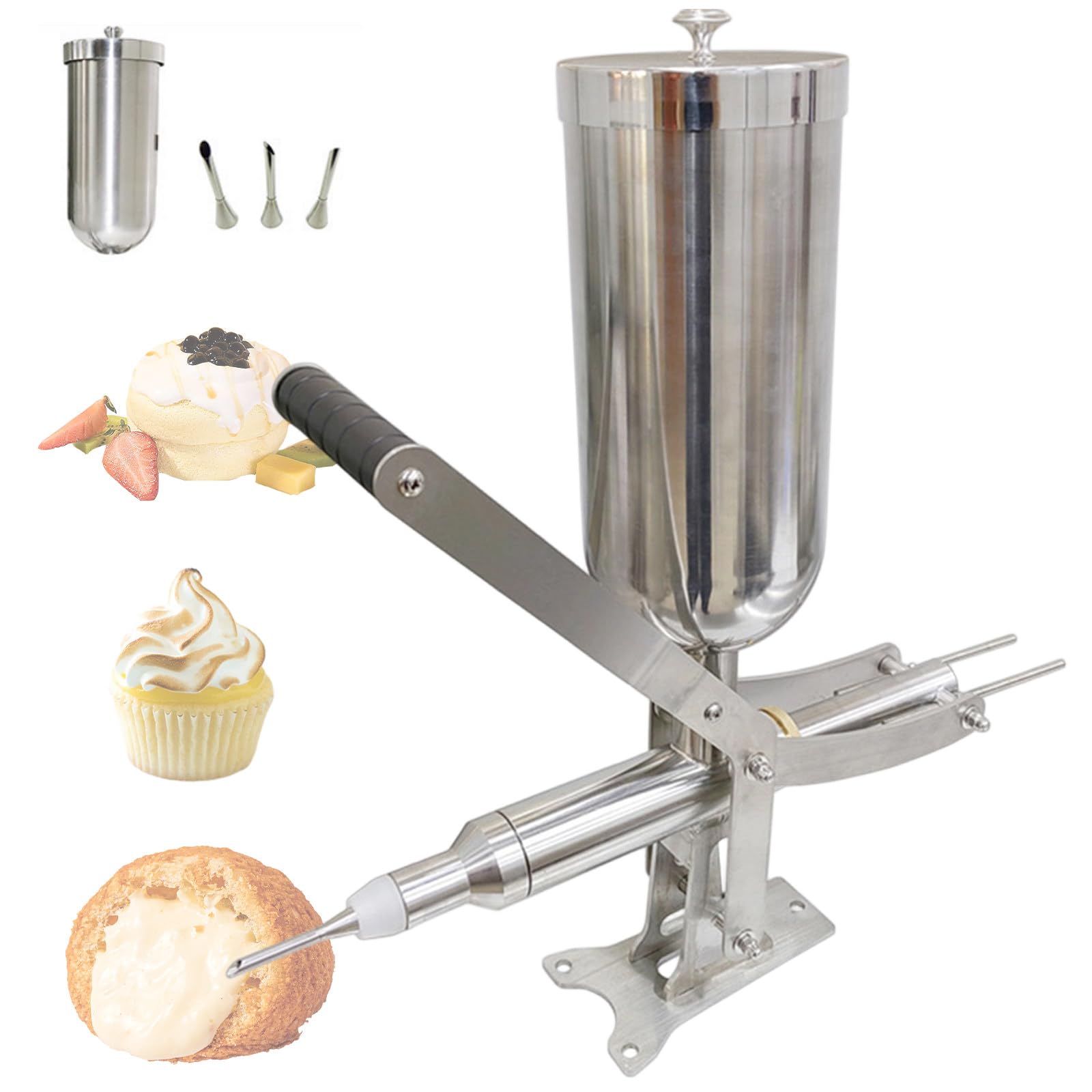 GwlThixion 5L Manual Donut Filler Machine, Commercial Churros & Pastry Filler, Churros Jelly, Jam Filler with 4 Nozzles & Countertop Lock, for Bakeries, Cafes & Dessert Shops CT-03