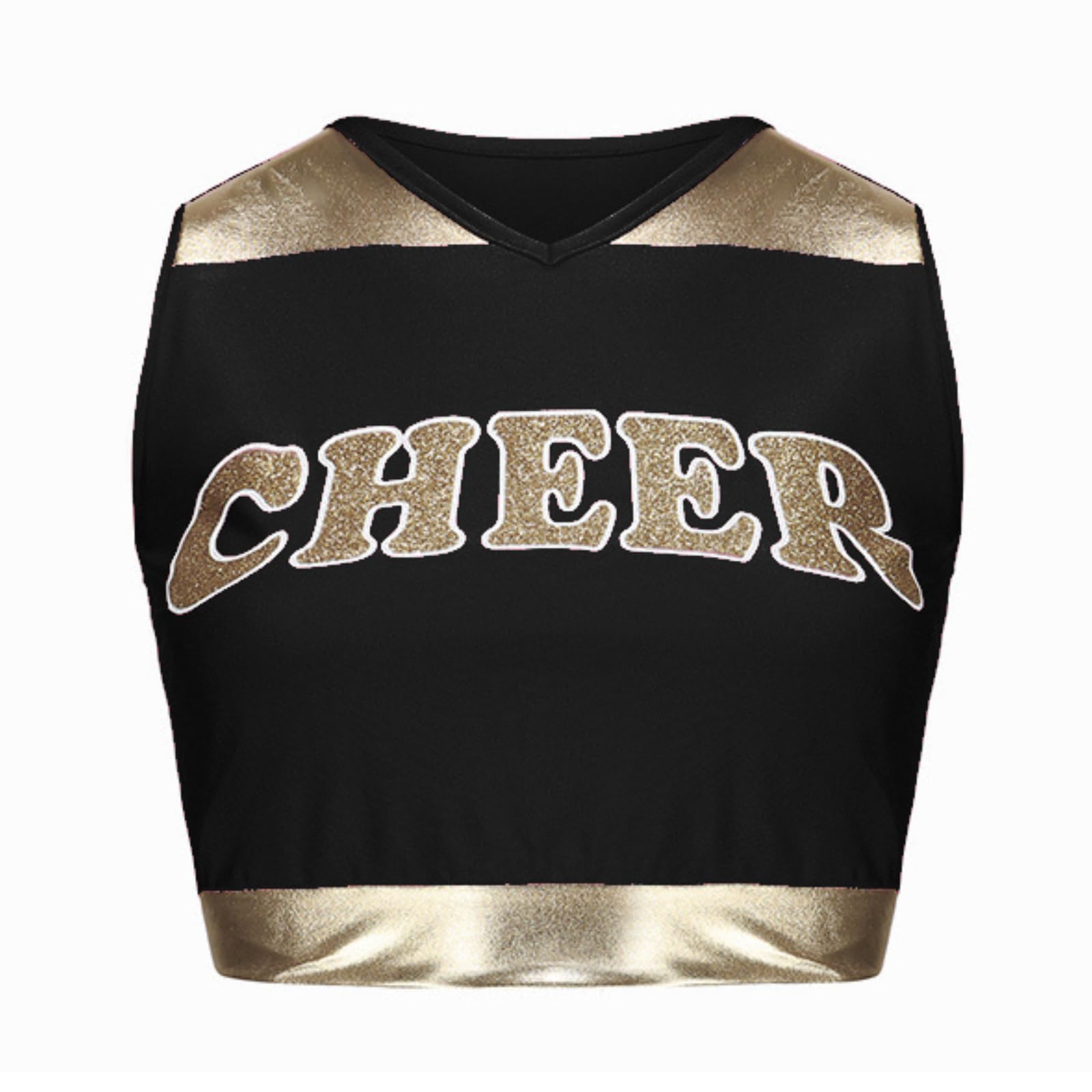 maxToonrain Girls Cheerleader Costume Shiny Gold Accents 3 PCS Kids Cheerleader Outfit with Pom Poms, Top - Image 4
