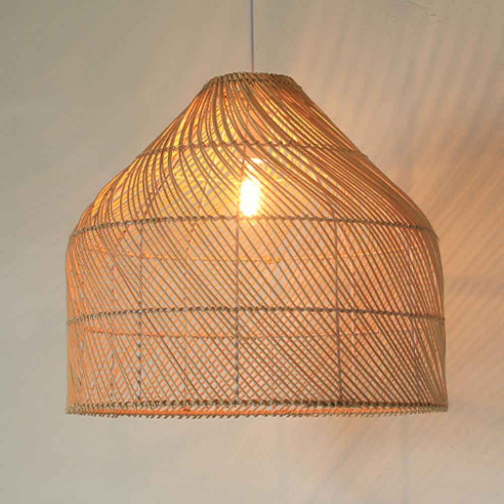 LANTANB with Metal Frame Farmhouse Pendant Light, Rattan Basket Lamp Shade Large 23.6'' Modern Chandelier E26 Socket for Kitchen Ambient Lighting for Living Room Bedroom Dining Room Indoor Fixture