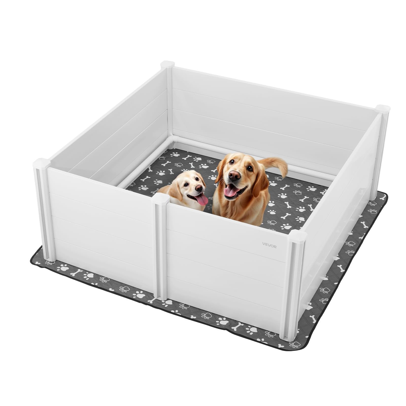 VEVOR Dogs Whelping Box, 60 x 60 x 24 inch, Plastic PVC Puppies Playpen with Height Adjustable Door and Washable Pee Pad, Anti-Deformation Indoor