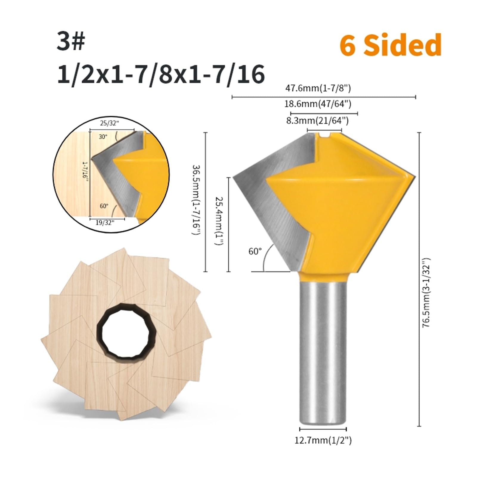 1/3/Uds, broca de enrutador de brocas de varios lados, cortador de madera, cortadores de carburo, fresa de carpintería for brocas de madera, herramientas de fresado frontal(12.7x47.6x36.5)