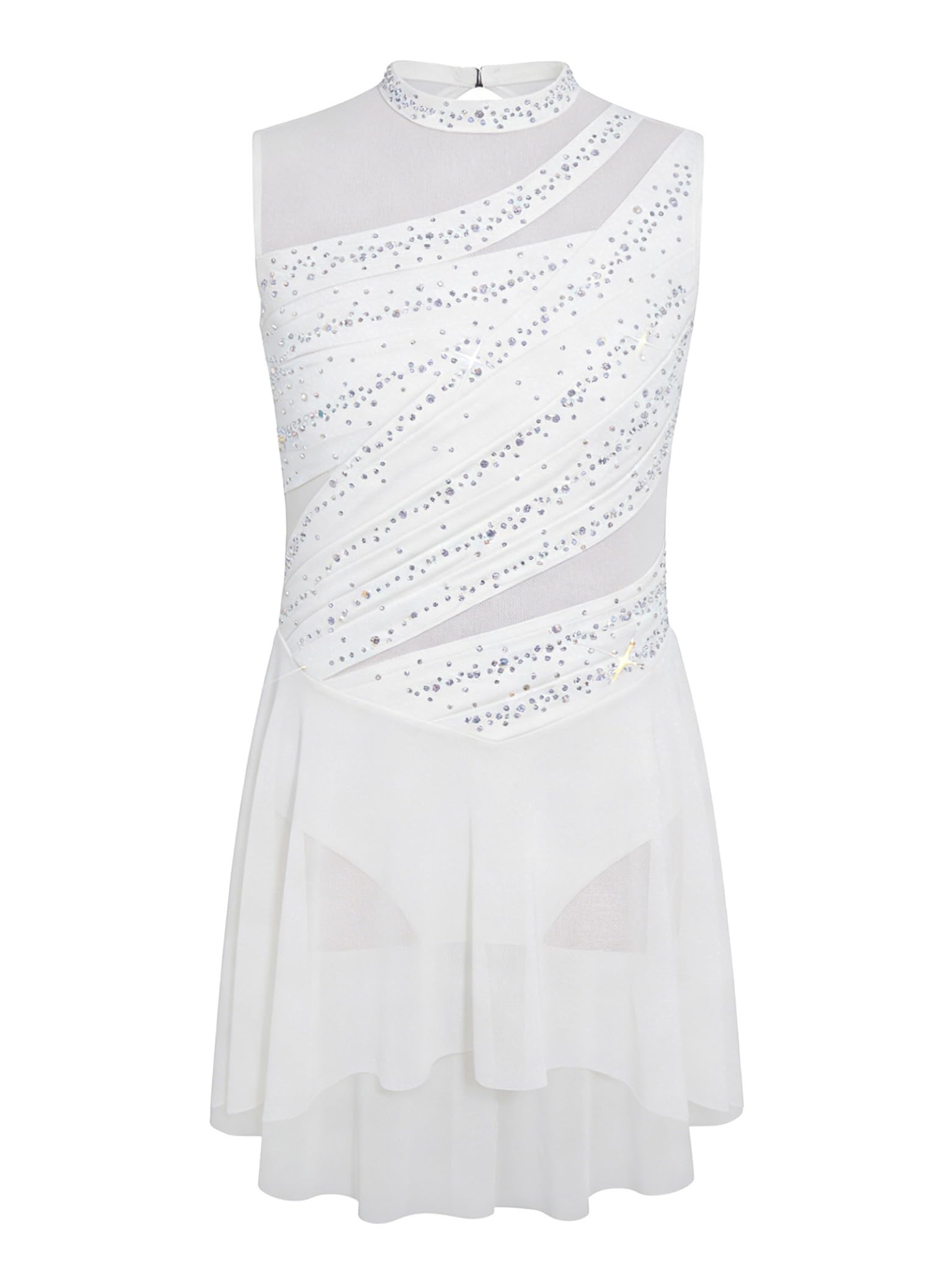 Robe Patinage Artistique Fille Body Strass sans Manches Justaucorps Gymnastique Leotard Ballet Robe Danse Contemporaine