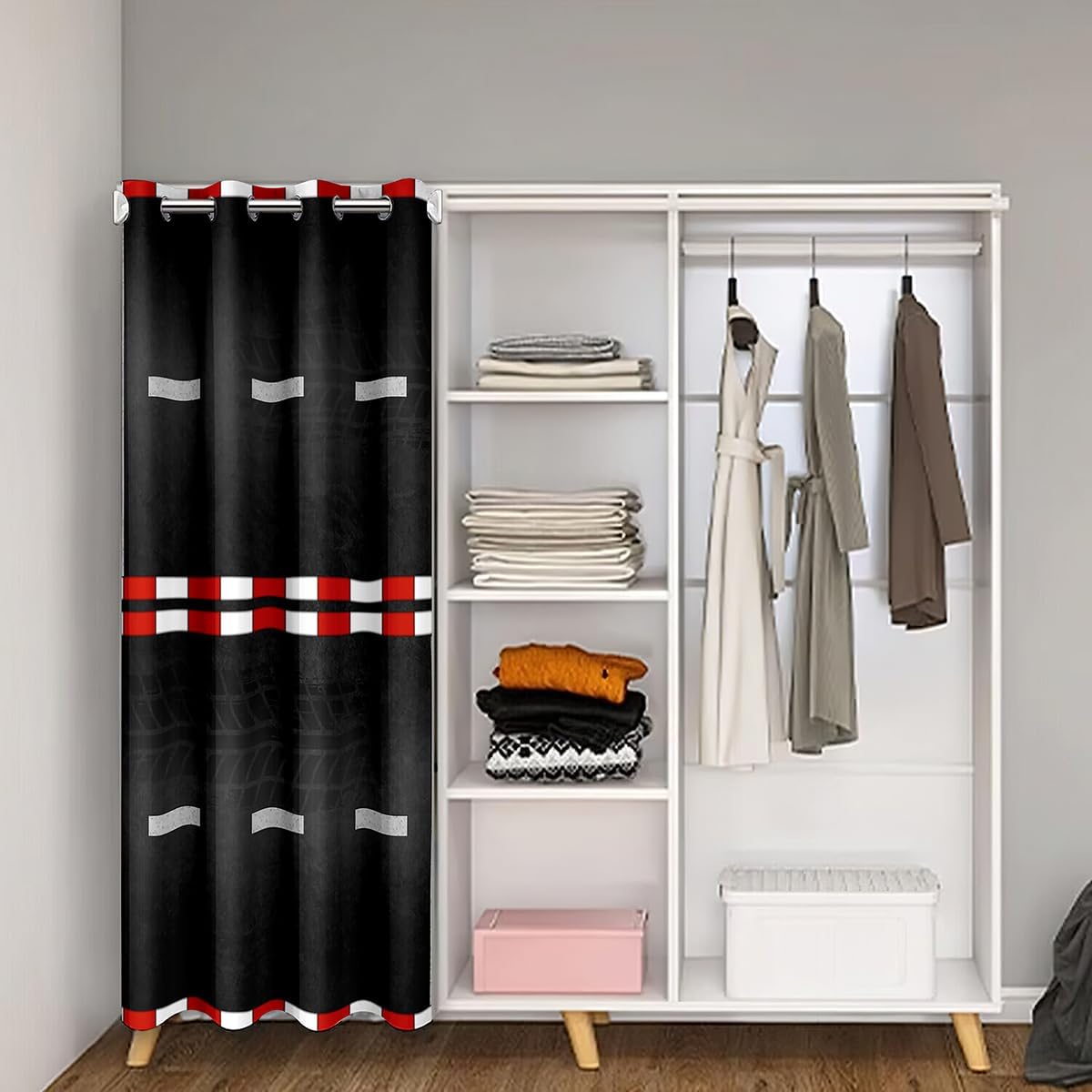 Race Car Track Door Curtain for Doorway Privacy 60" Wx80 L 1 Panel Racing Car Extreme Sports Decor Closet Door Cover Curtain Checkered Flag Competition Room Darkening Blackout Curtain