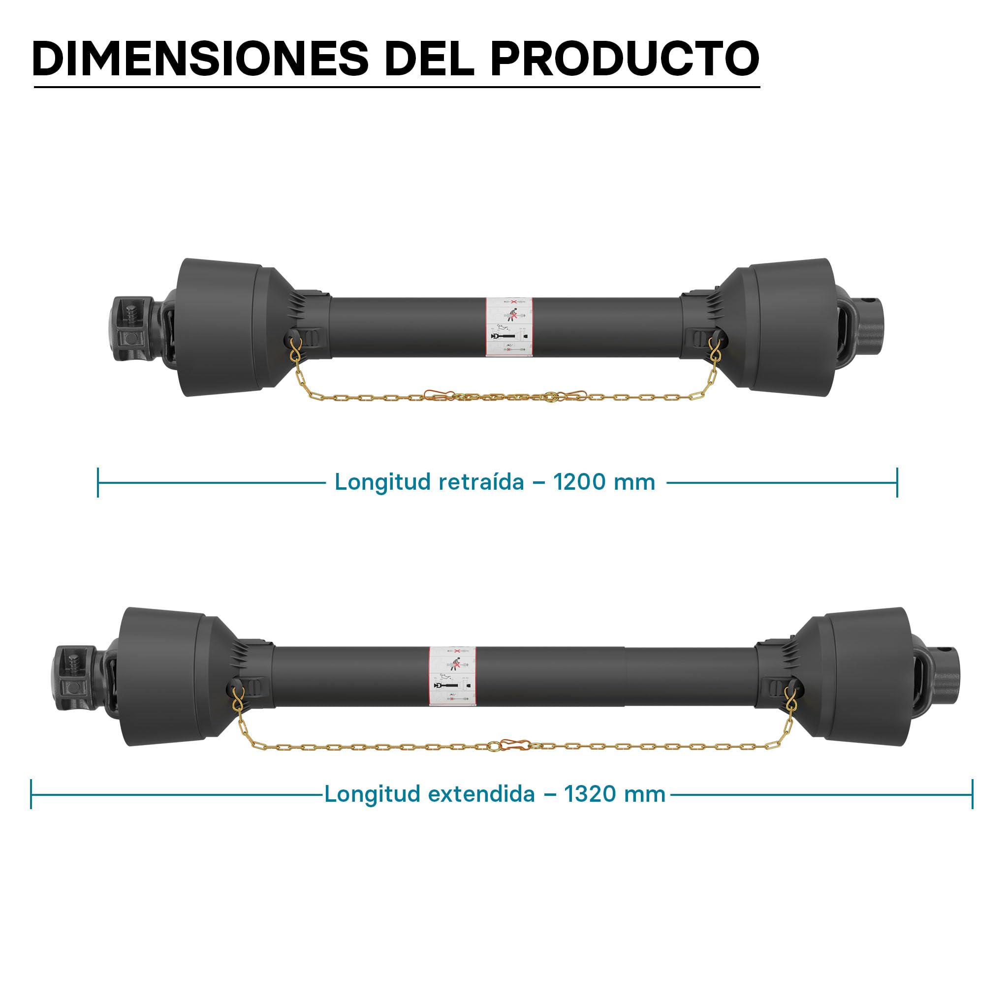 WilTec Toma de Fuerza T6 Eje transmisión cardán 1200-1320mm 830Nm 540rpm PTO 74kW 100CV 2x1 3/8" 6 dientes