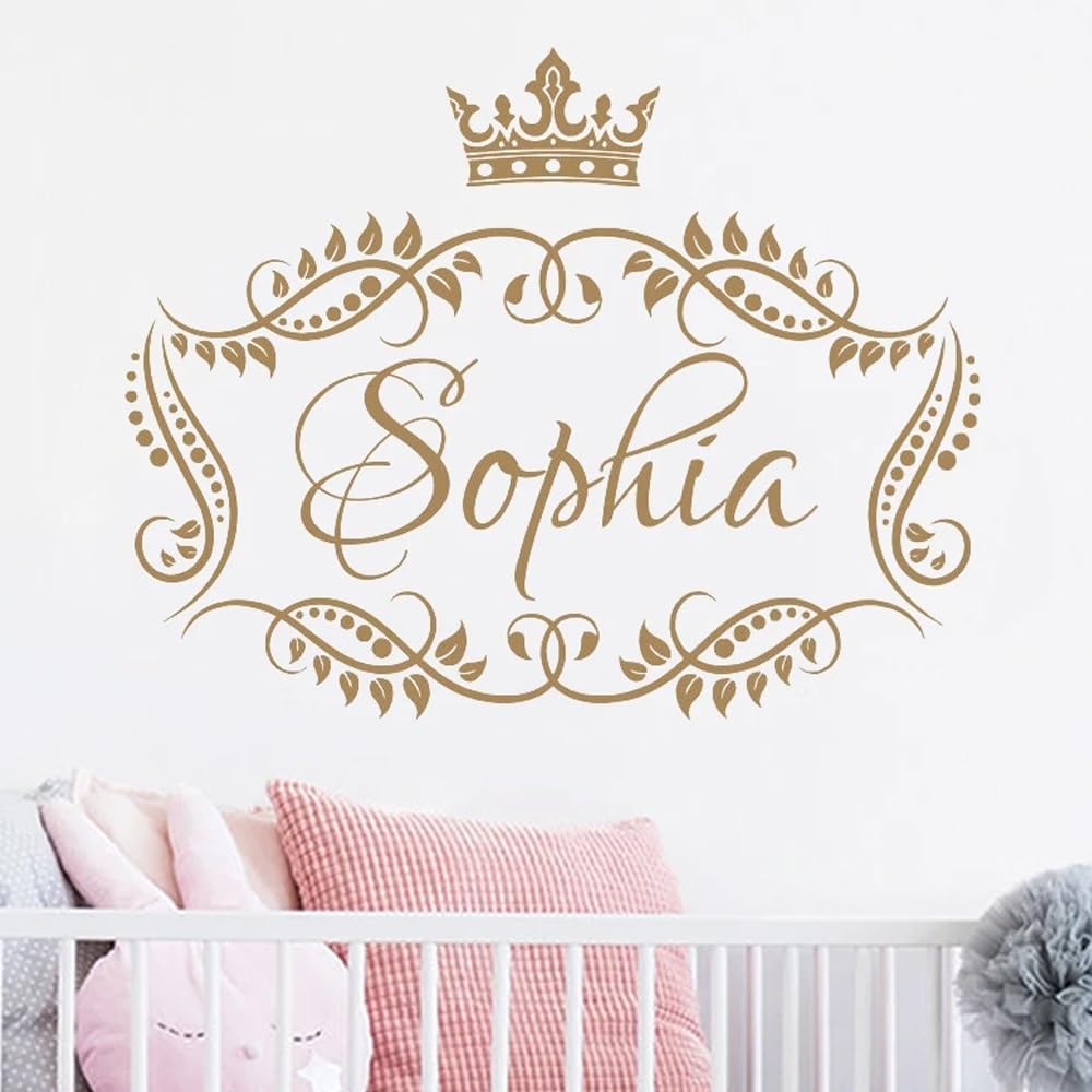 Personalised Name Wall Stickers, Girl Princess Crown, Custom Name Wall Decal Vinyl Lettering Mural, Beautiful Girls Room Decor, Wallpapers Personalized Name, Personalised Wall Stickers For Girls(S 51c