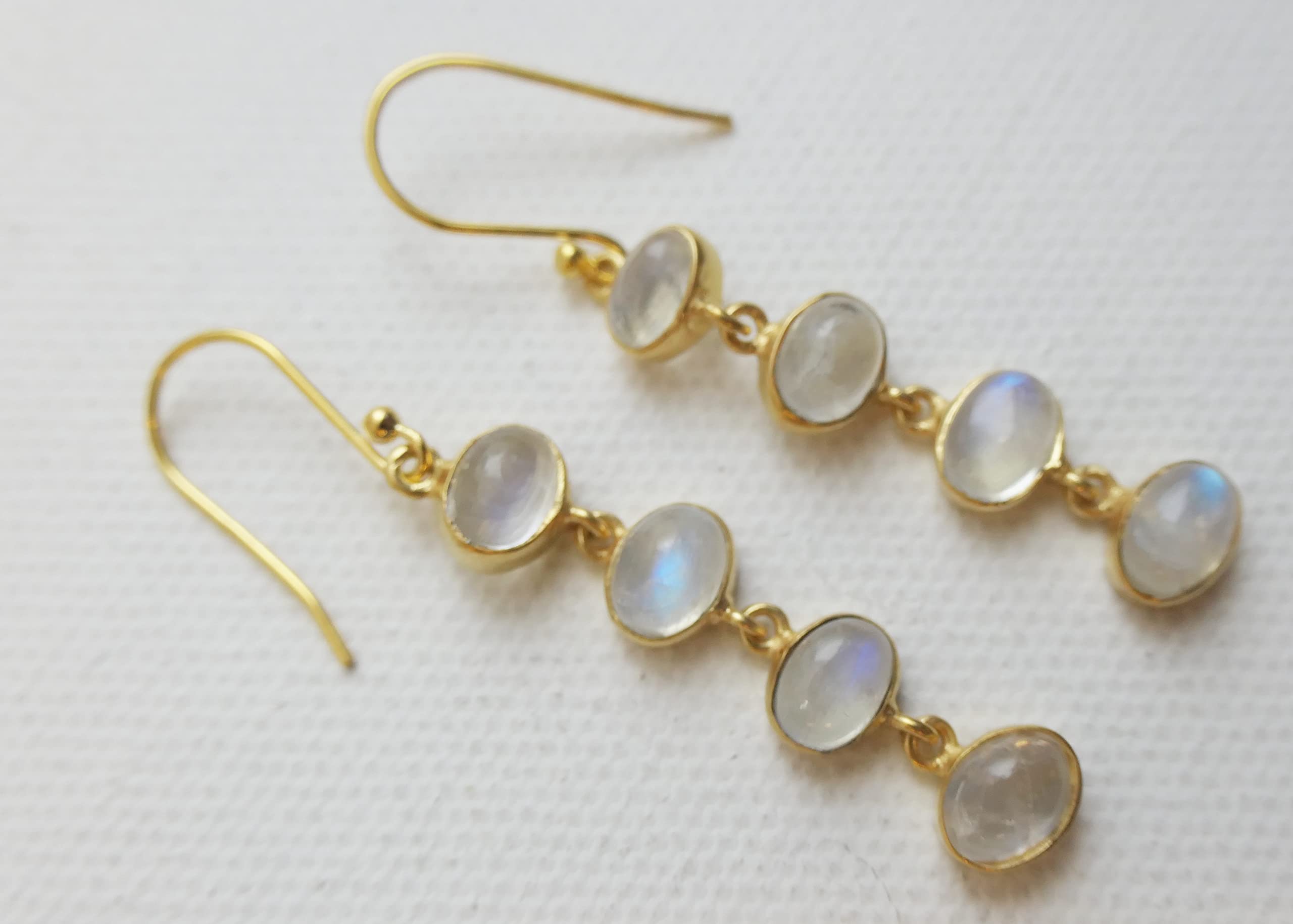 Pendientes de Plata 925 con Baño de Oro Piedra Luna