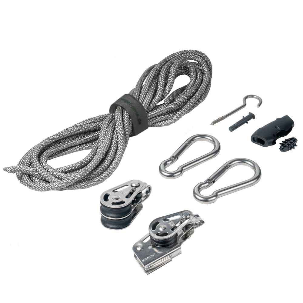 Sonnensegel 4-Fach Flaschenzug Set - wandseitig, für Wandhalter/Profi Spannsystem zum Spannen & Befestigen/Robustes Seilzugsystem mit integrierter Klemme