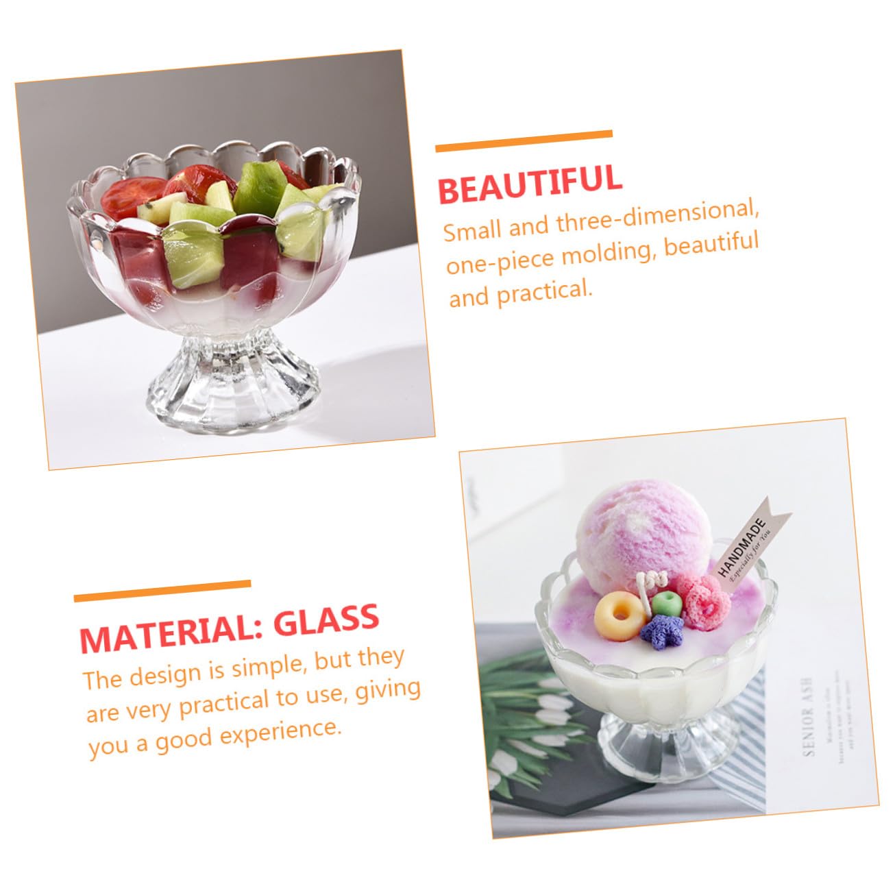 Happyyami Coppe per Gelato in Vetro 100ml, Set 6 Pezzi per Dessert