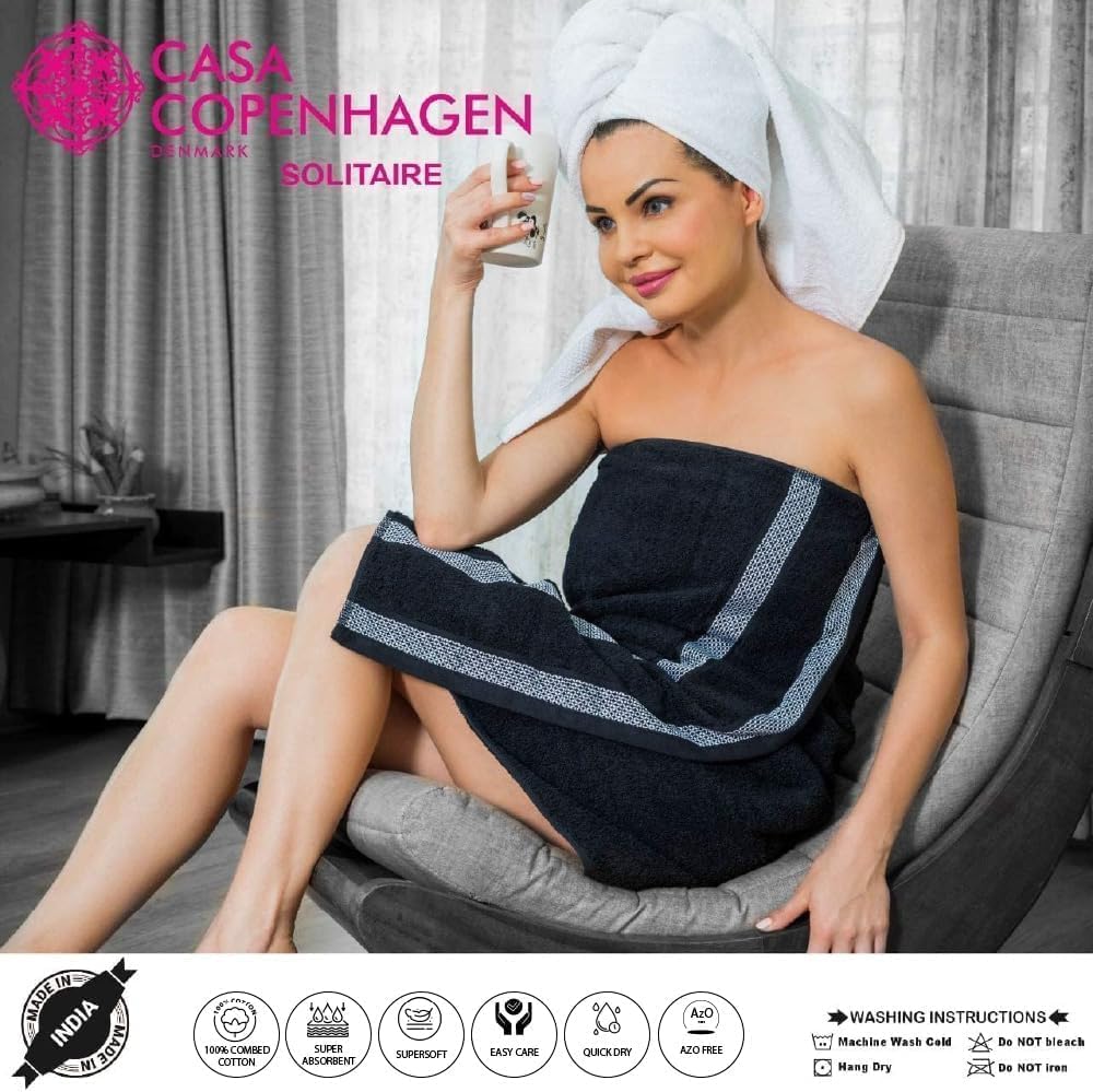 Casa Copenhagen Juego de 6 Toallas de baño 600 gsm, Blanco | Solitaire 100% algodón egipcio puro para baño, cocina y ducha: 2 toallas baño, 2 de mano, 2 paños (set regalo mujer y hombre)