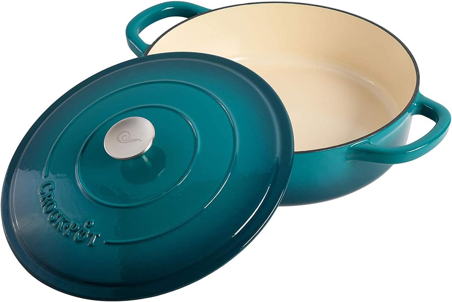 Crock-Pot Artisan Enameled Cast Iron Braiser W/Lid, 5 Quart, Teal Ombre