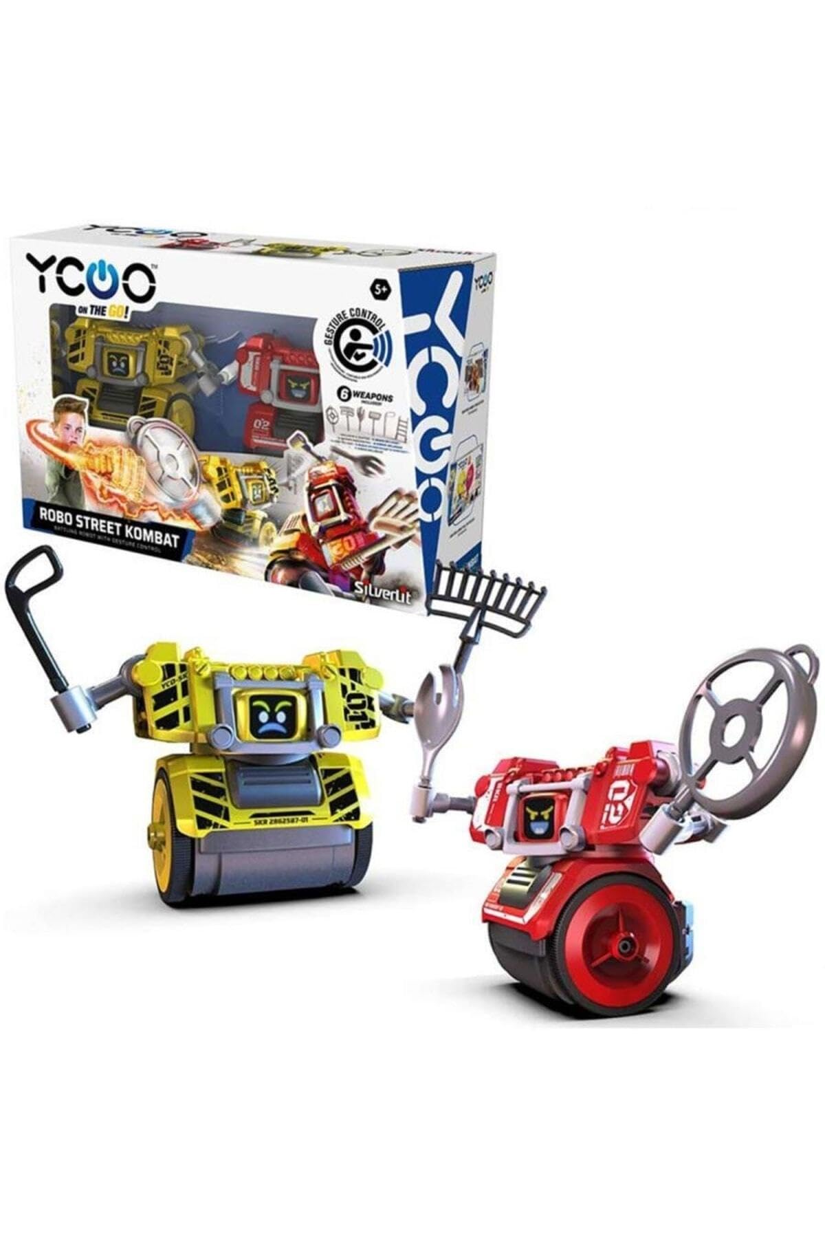 YCOO Robo Street Kombat | Street Fighting Battling Robots with Gesture Control | 6 Fighting Actions | Cool Punching Sound Effects and LED Eyes | 2 Robots and 2 Controllers | Kids Ages 5+