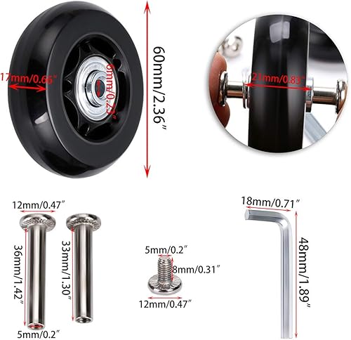 Miniatura 2 de OwnMy Ruedas de repuesto para maleta de equipaje de 2.362 in x 0.709 in, kit de reparación de rodamientos de ruedas giratorias de goma, un juego de 4